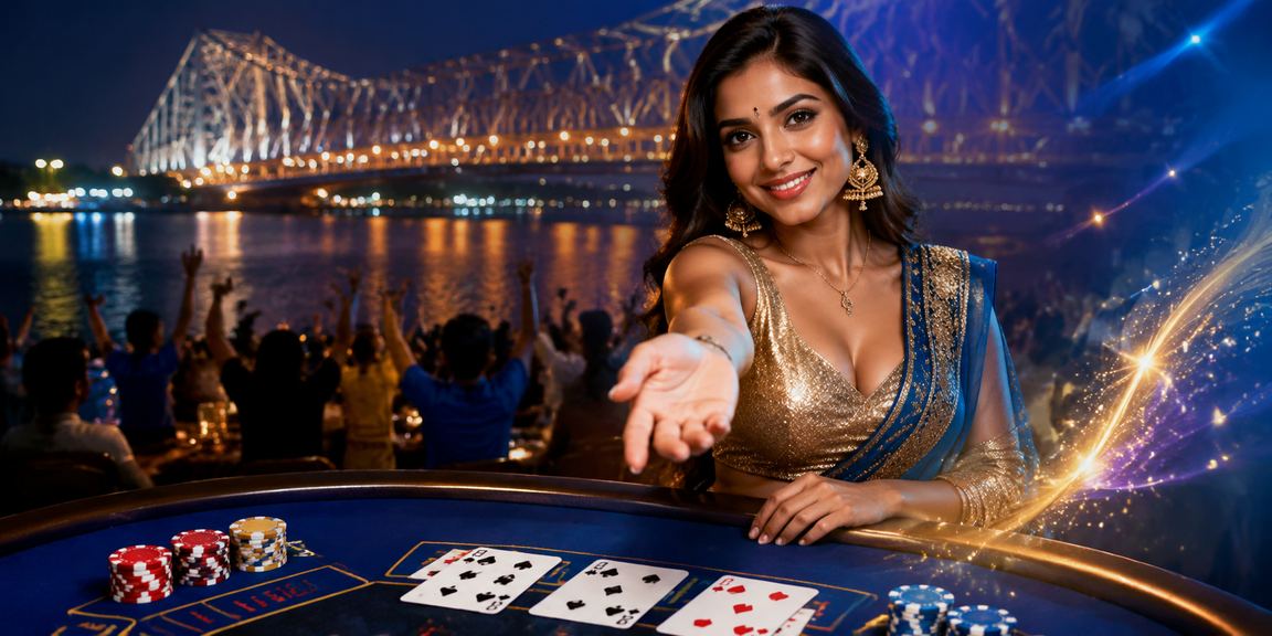 Kolkata Howrah Bridge with baccarat blue and gold theme