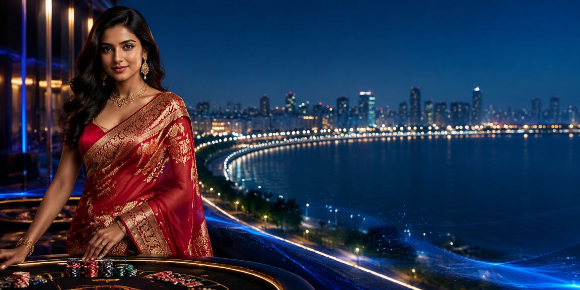 Young woman betting on Rummy game using mobile device near Mumbai Marine Drive